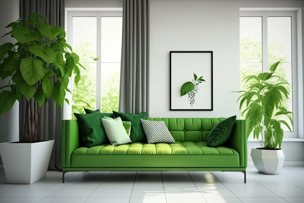 salon con sofá verde